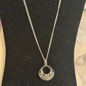 Vintage Napier Silver Tone Floral Pendant Necklace Adjustable Chain